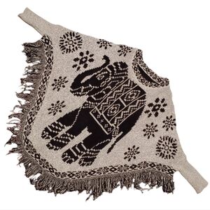Poncho Elephant Front and Back Black Grey Fringe 40" X 34"